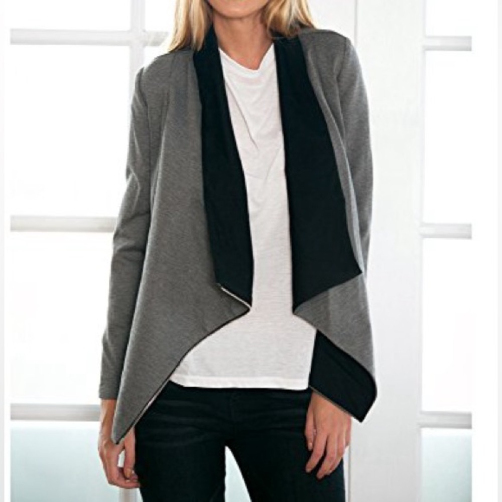 Stylish Gray and Black Open Front Blazer